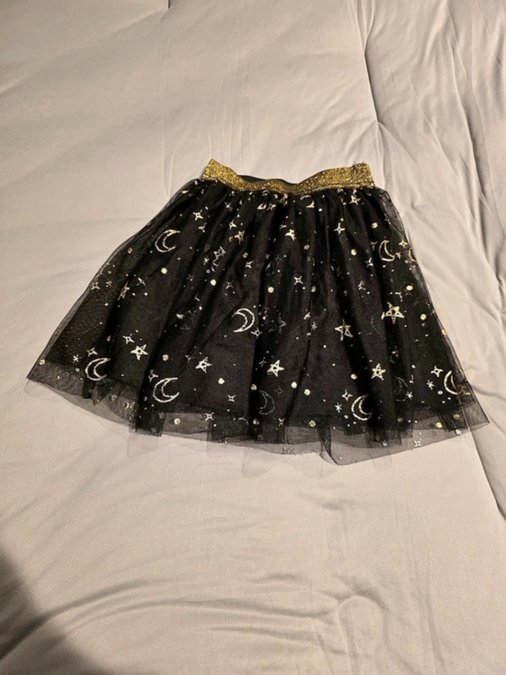 Girls Moon And Star Printed Tule Skirt Black & Gold